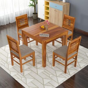 Solid Sheesham Wood 4 Seater Dining Table Set