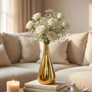 BEHOMA Golden Metal Flower Vase for Home Décor
