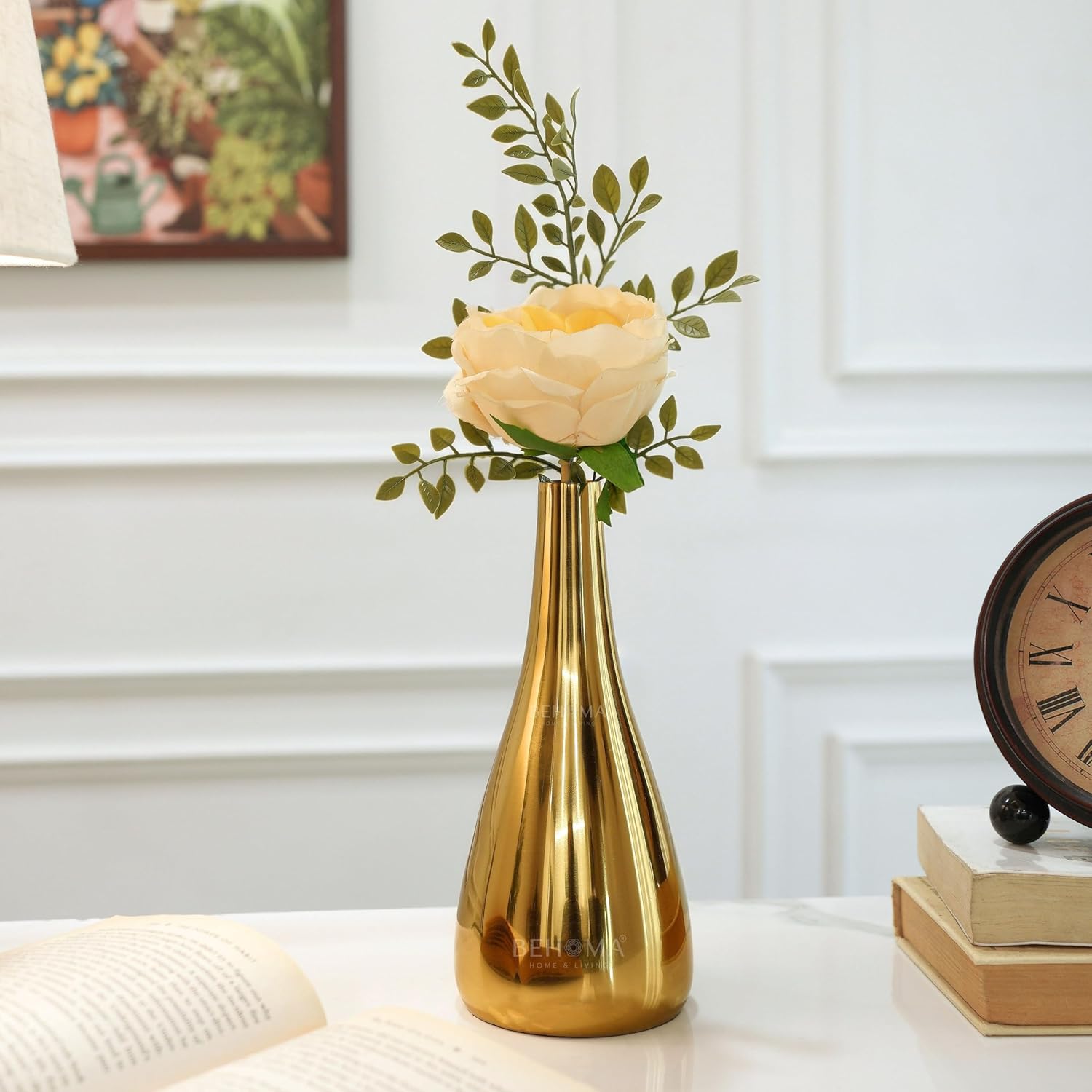 BEHOMA Golden Metal Flower Vase for Home Décor - Image 2