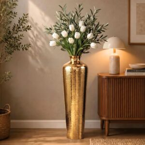 BEHOMA Premium Hand-Hammered Gold Metal Floor Vase